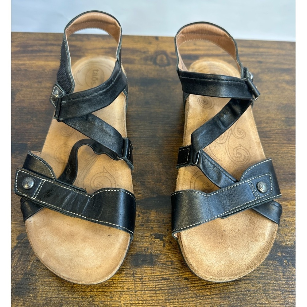 Taos Universe Black Leather Backstrap Sandals Adjustable Size 8-8.5 EUR 39 - Picture 3 of 12